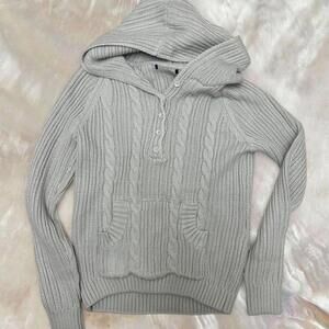 Light Gray Cable Knit Hoodie Sweater